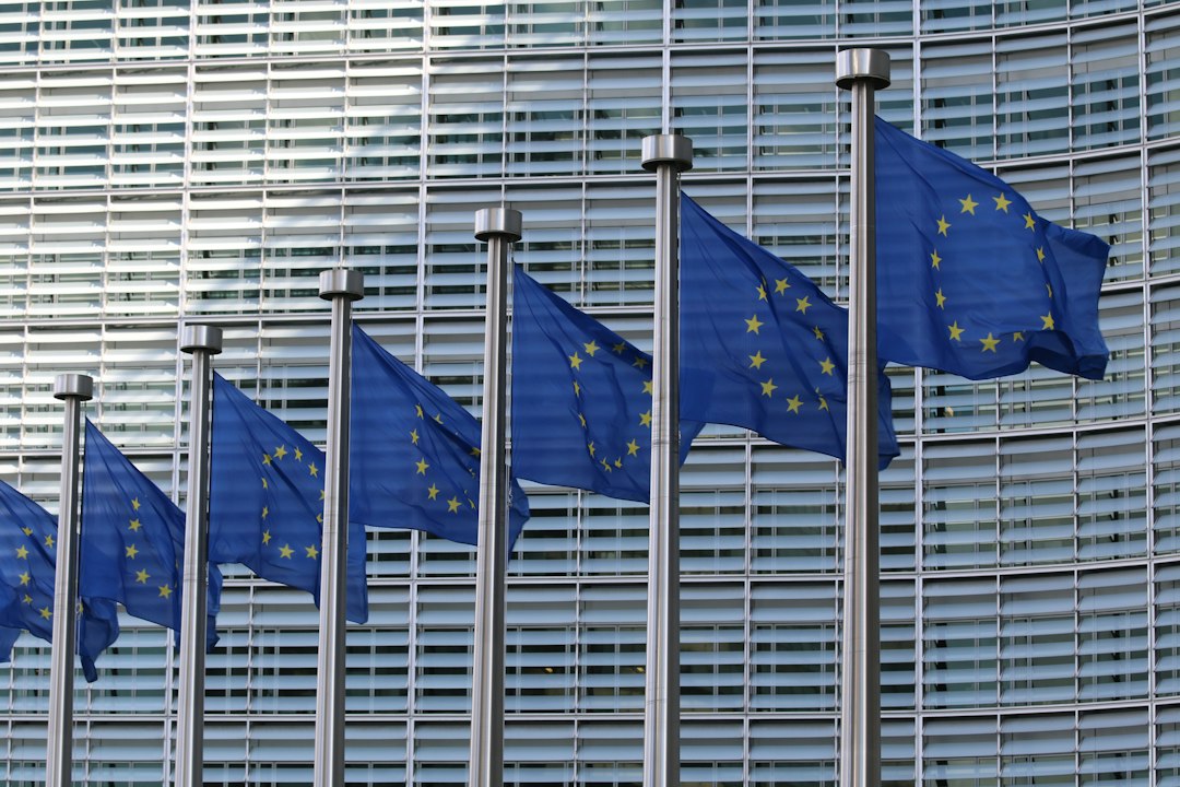 European Union flags outside the European Commission’s Berlaymont building in Brussels; illustrative file photograph.